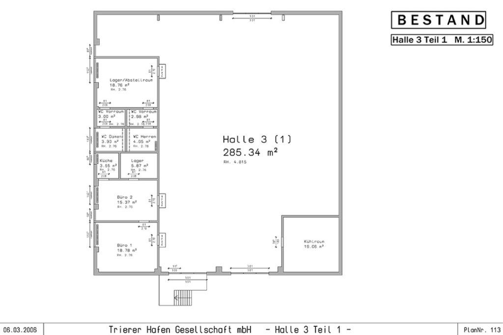 Lagerhaus mit Büro am Hafen Trier (Raumplan Halle 3)