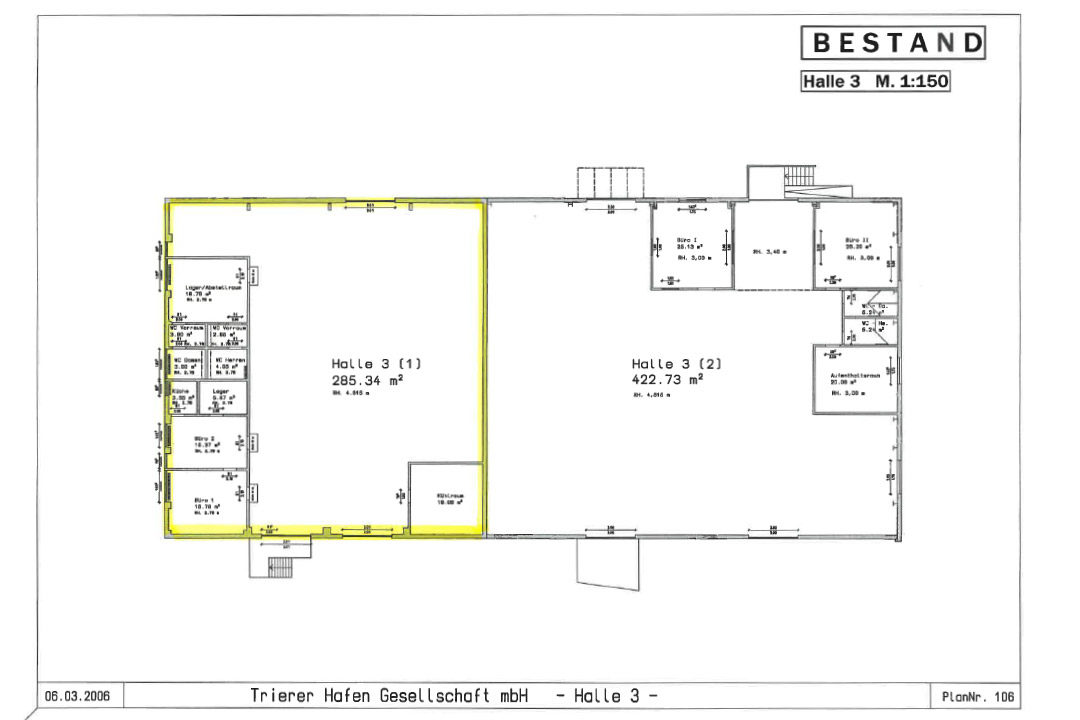 Lagerhaus mit Büro am Hafen Trier (Planansicht Halle 3.1)